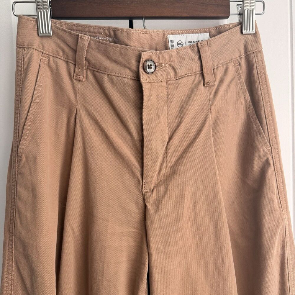 AG Jeans Jules Pleated Wide Leg Chino Pants 24 High Rise Camel Italian Fabric